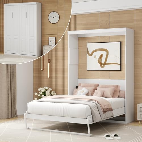 Murphy Bed Full - Space Saving Wall Murphy Bed Full Convertible Hidden Bed for Small Apartments, Guest Rooms, Home Offices and Dens.(Mattress not Included) (White)