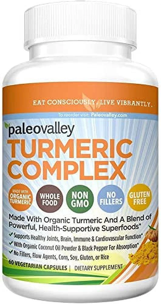 Paleovalley - Organic Turmeric Complex - Full Spectrum Organic Turmeric with Health-Supportive Superfoods - 60 Vegetarian Capsules - Support Joints, Brain Health, Immunity and Cardiovascular Function