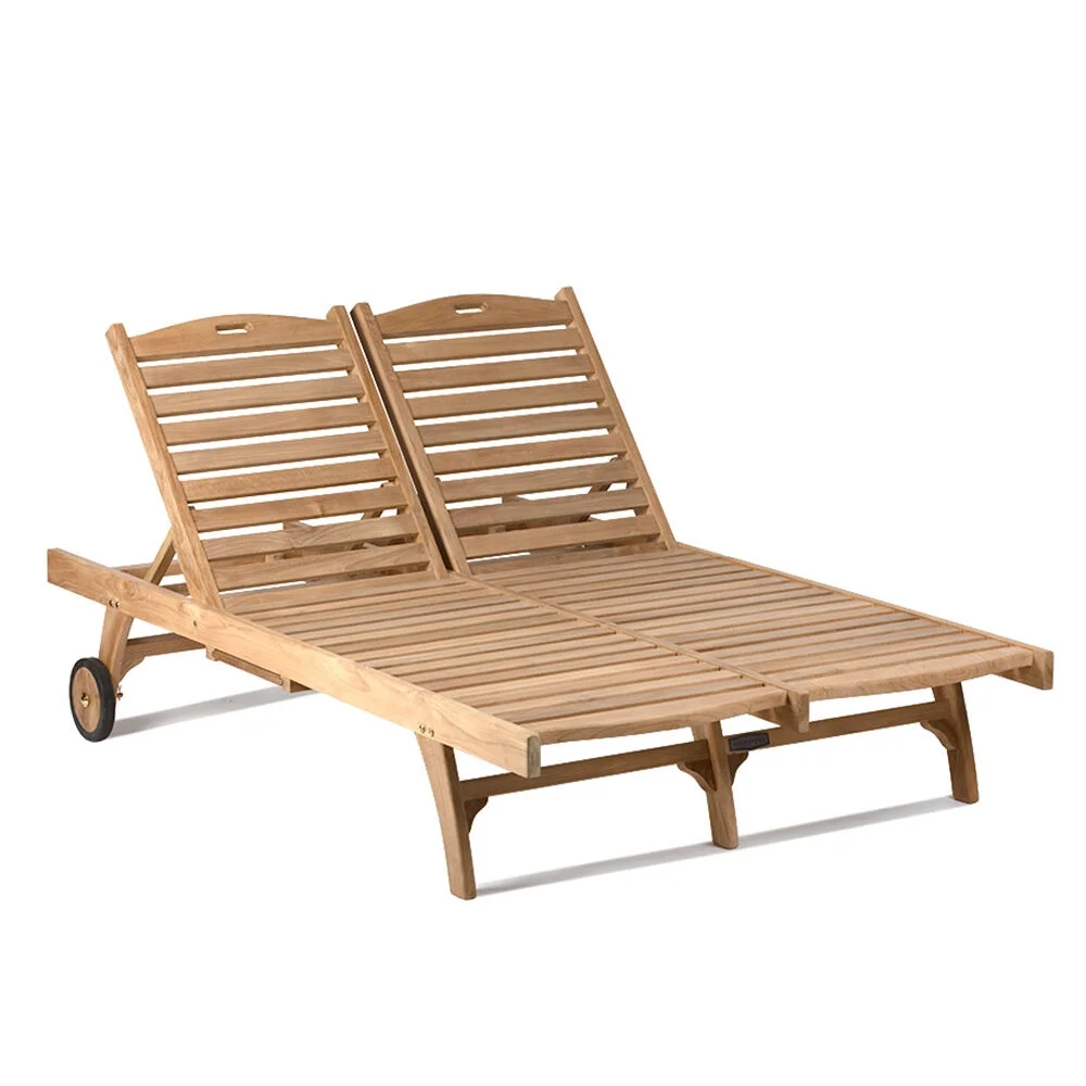 Titan Great Outdoors Grade A Teak Double Sun Lounger, Indoor Outdoor Solid Wood Patio Furniture