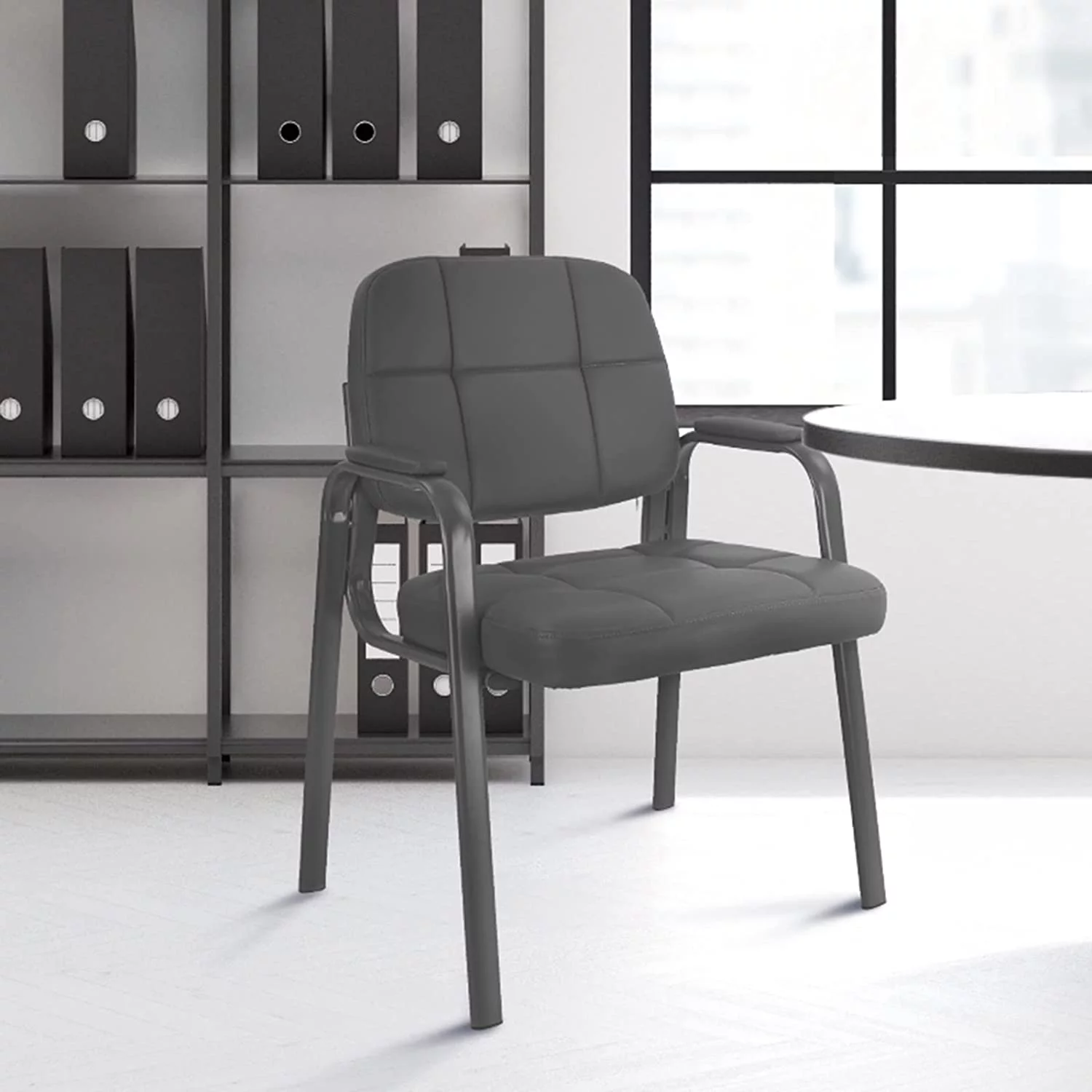 Waiting Room Guest Chair with Bonded Leather Padded Arm Rest for Office Reception and Conference Desk