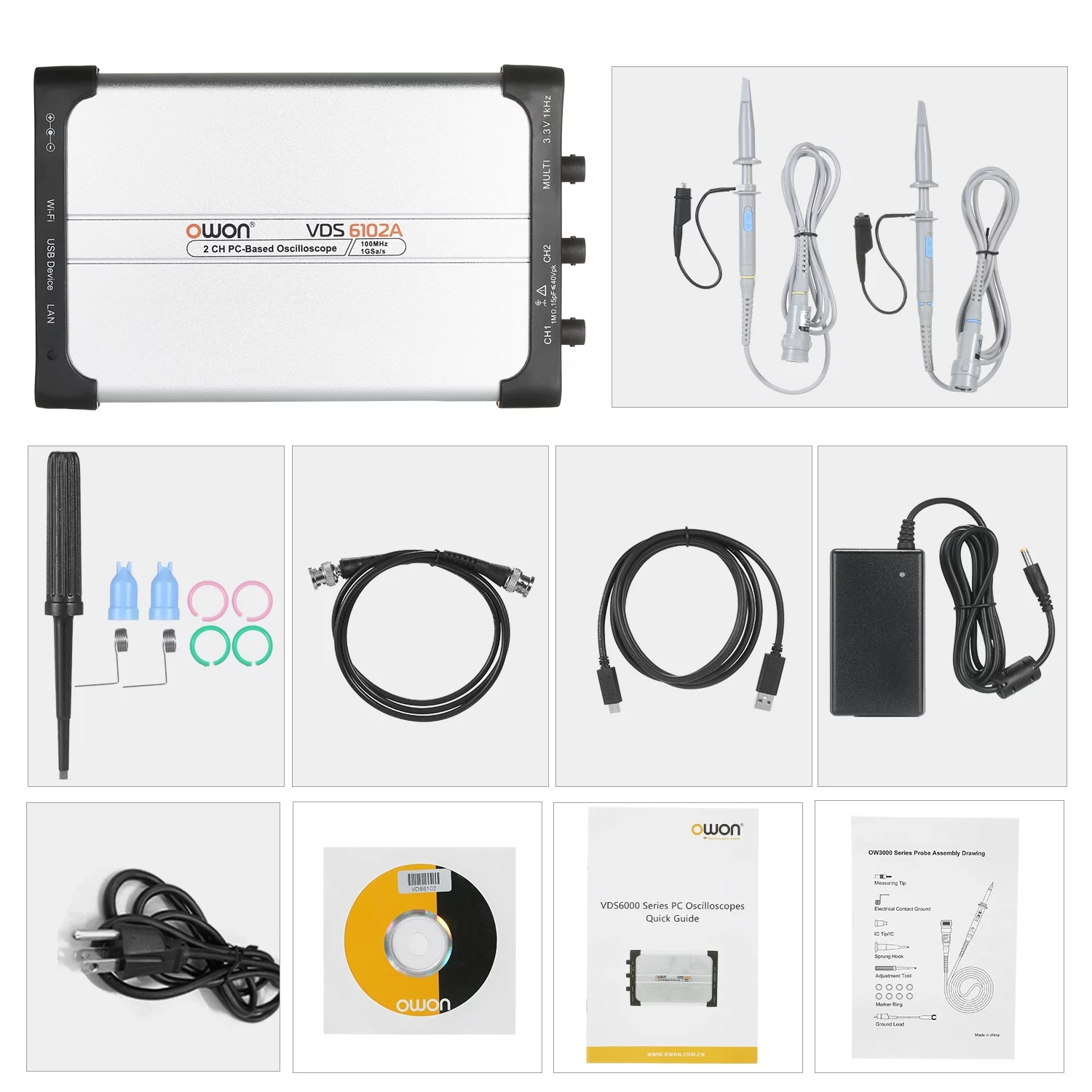Owon Oscilloscope, Portable Adc Channel 100Portable Adc Type-c 2 Channel 100 Adc Type-c Usb Pc Virtual Vds6102a 100Portable Usb Pc Buzhi Xibany Dsfen Qnotici Siuke Pc L 2