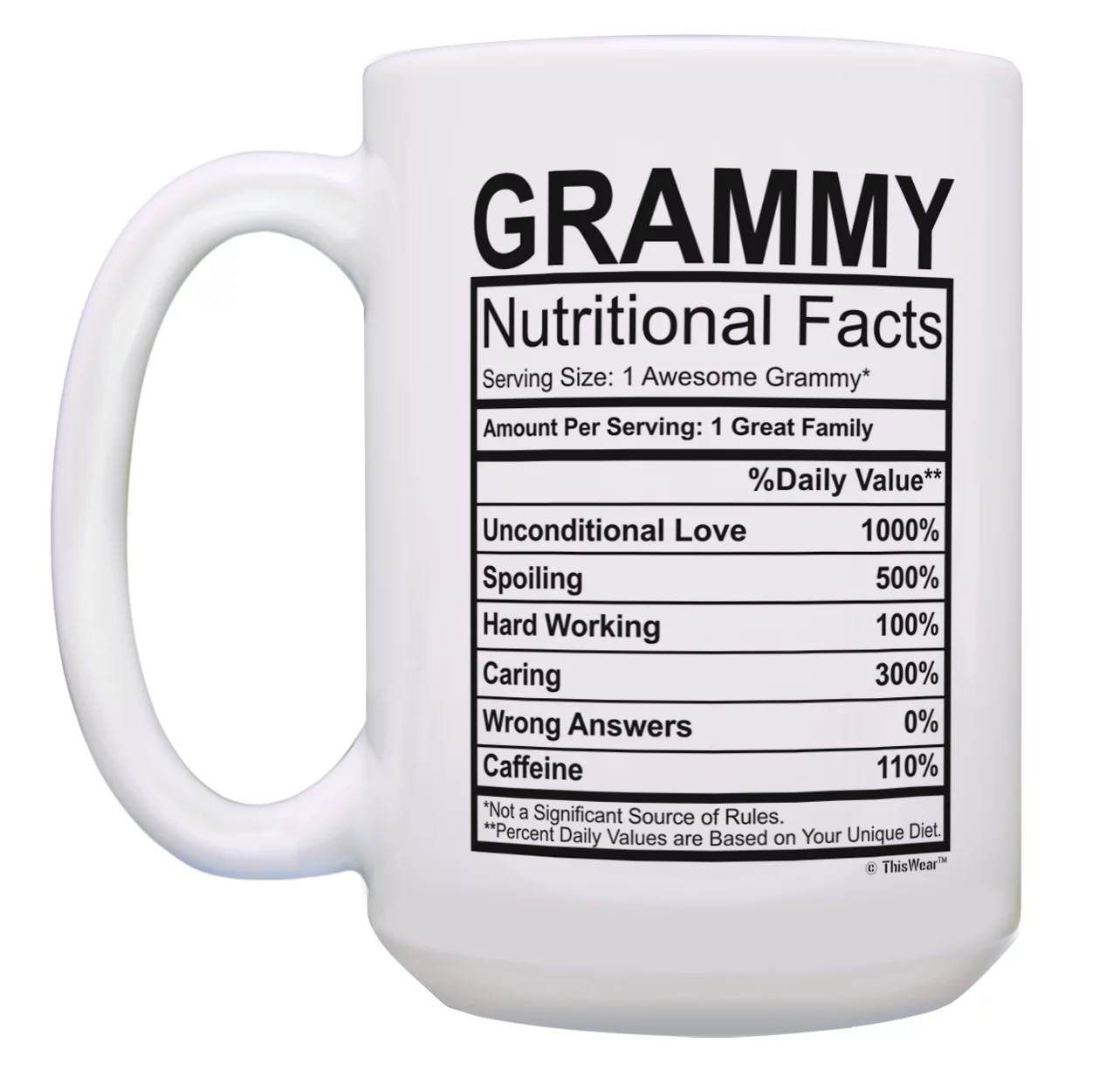 ThisWear Grammy Gift Set Grammy Nutrition Facts Grammy Mugs 2 Pack Gift 15oz Coffee Mugs