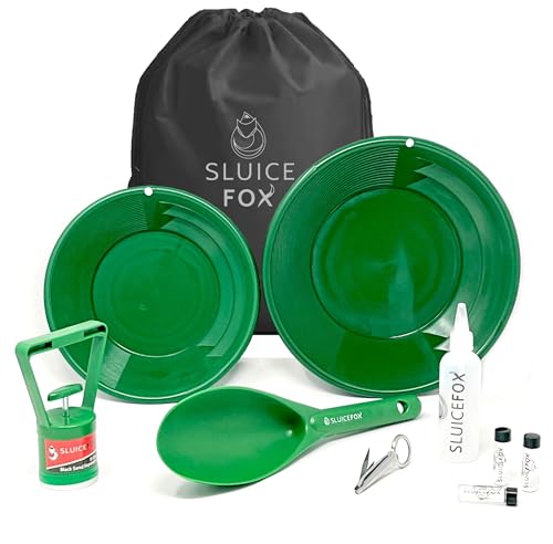 Gold Rush panning kit with Carry Bag; 10-Piece Prospecting Tools for Adults and Kids. Gold pan Accessories; Black Sand Magnet, Plastic Gold Shovel, snifter Bottle, Tweezers and Gold vials Black