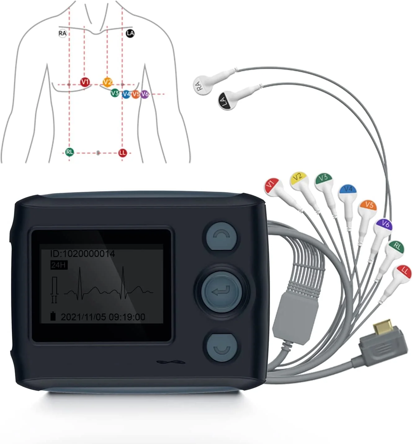 8 Channel 12-Lead EKG Machine, 24-Hour Holter Heart Monitor for Continuous ECG Tracking,CE Certificated,TH12