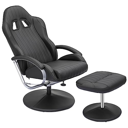MoNiBloom Racing Style Recliner Chair with Ottoman, Adjustable Backrest Gaming Recliner, Padded Armrest and 360° Swivel, Perfect for Gaming and Relaxation, Black