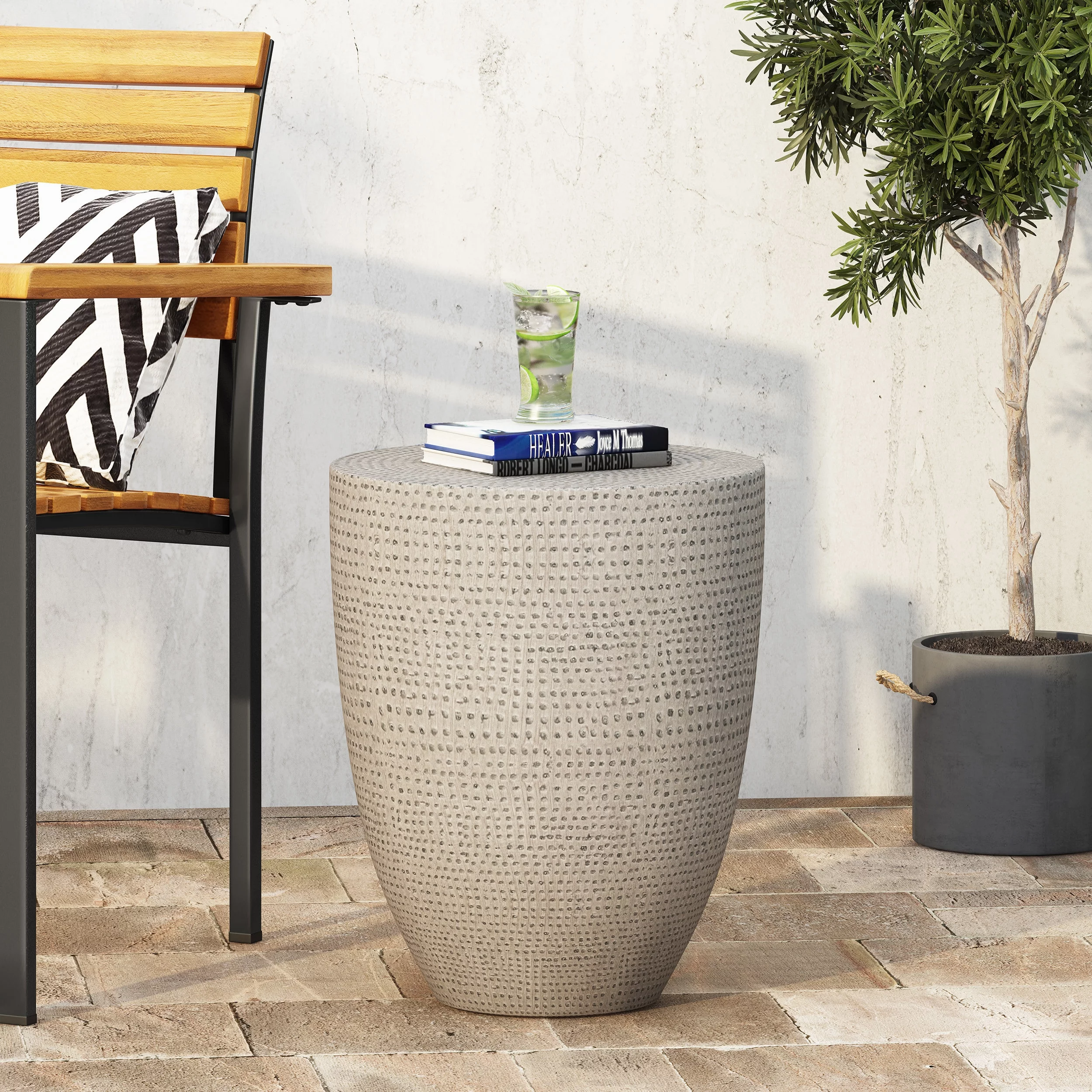 Farrarville Lightweight Concrete Outdoor Side Table, Concrete Finish