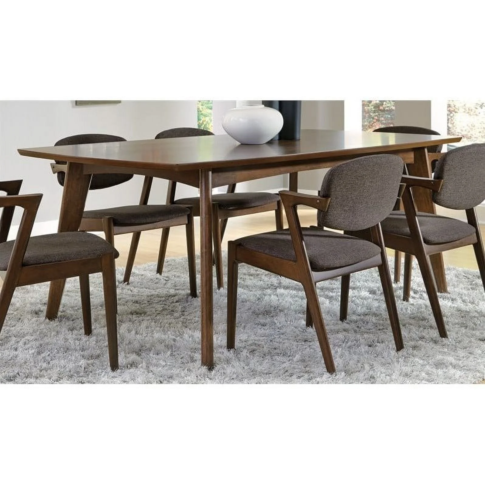 5 Piece Mid Century Modern Dining Table and 4-Chair Set in Dark Walnut