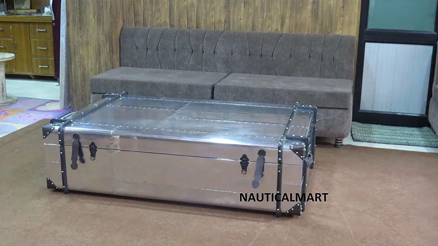 NauticalMart Richard's Trunk Coffee Table Aviation Décor Vintage Aviator Trunks