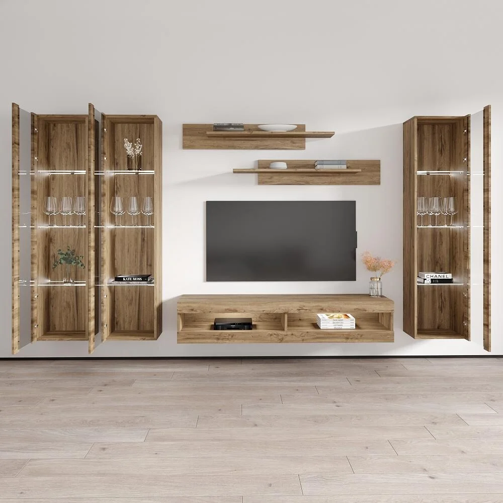 Meble Furniture Fly CD2 34TV Wall Mounted Floating Modern Entertainment Center Oak