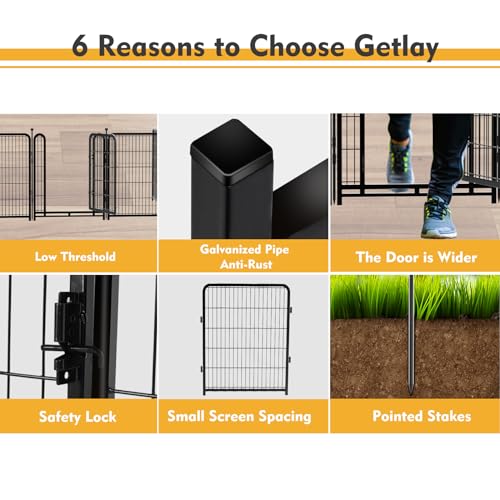Tall Garden Fence, 32 in(H) 8 Panels Dog Fence Outdoor for Yard. Wide Door Low Threshold Total 17.7 Ft(L), Metal Dog Pen Heavy Duty Pet Puppy Exercise Pen for Rv Camping Garden Yard