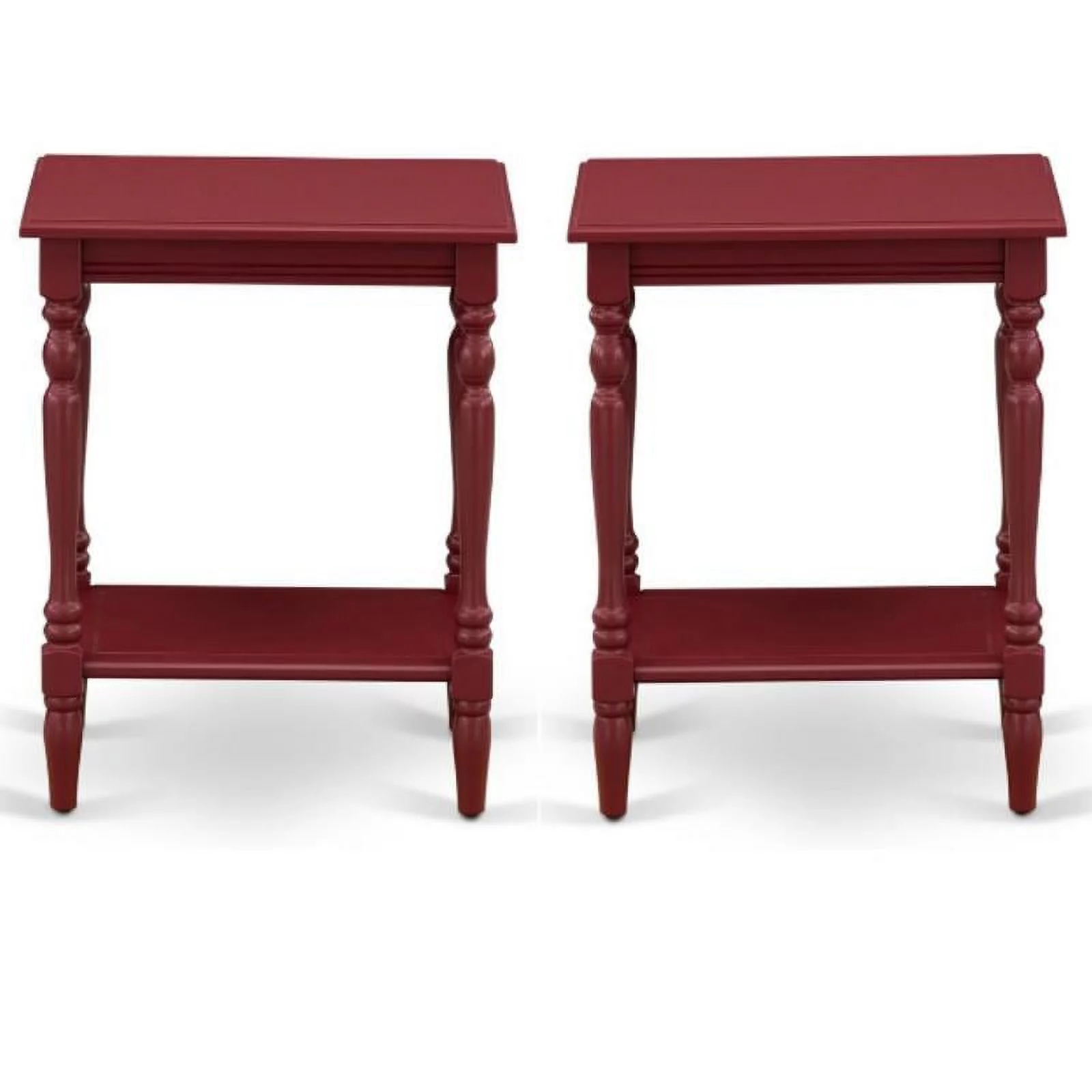 Home Square Wood End Table with Open Storage in Burgundy Red - Set of 2