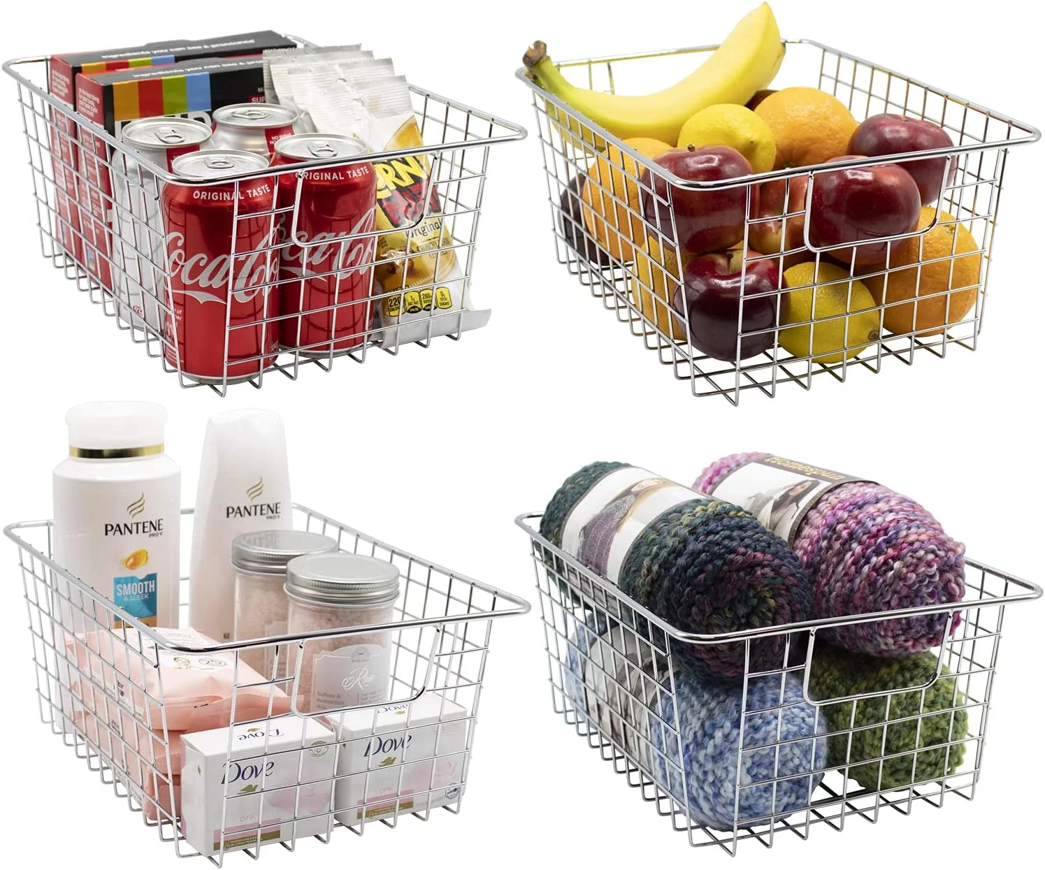 Sorbus Metal Wire Storage Baskets, Kitchen Pantry Organizer - Storage Bins for Home, Bathroom, Laundry Room, Closet Organization (4-Pack, Silver)