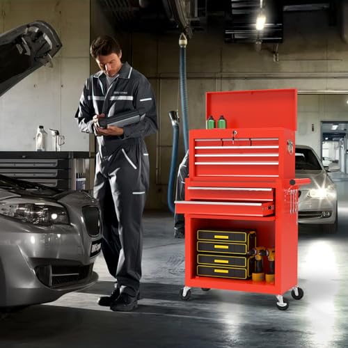 On Shine 8 Drawer Rolling Tool Chest, Large Capacity Rolling Tool Box with Wheels, Locking Mechanical Tool Chest, Portable Tool Box with Sliding Drawers,Metal Tool Box for Garage Workshop (Orange)