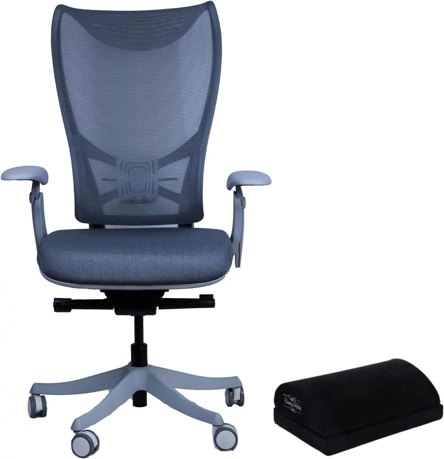 WESTHOLME High Back Office Chair, Ergonomic Desk Chair with Adjustable Lumbar Support, Tilt Function - Best Office Chairs for Long Hours, Comfortable Desk Chair with Free Footrest - Grey/Gray