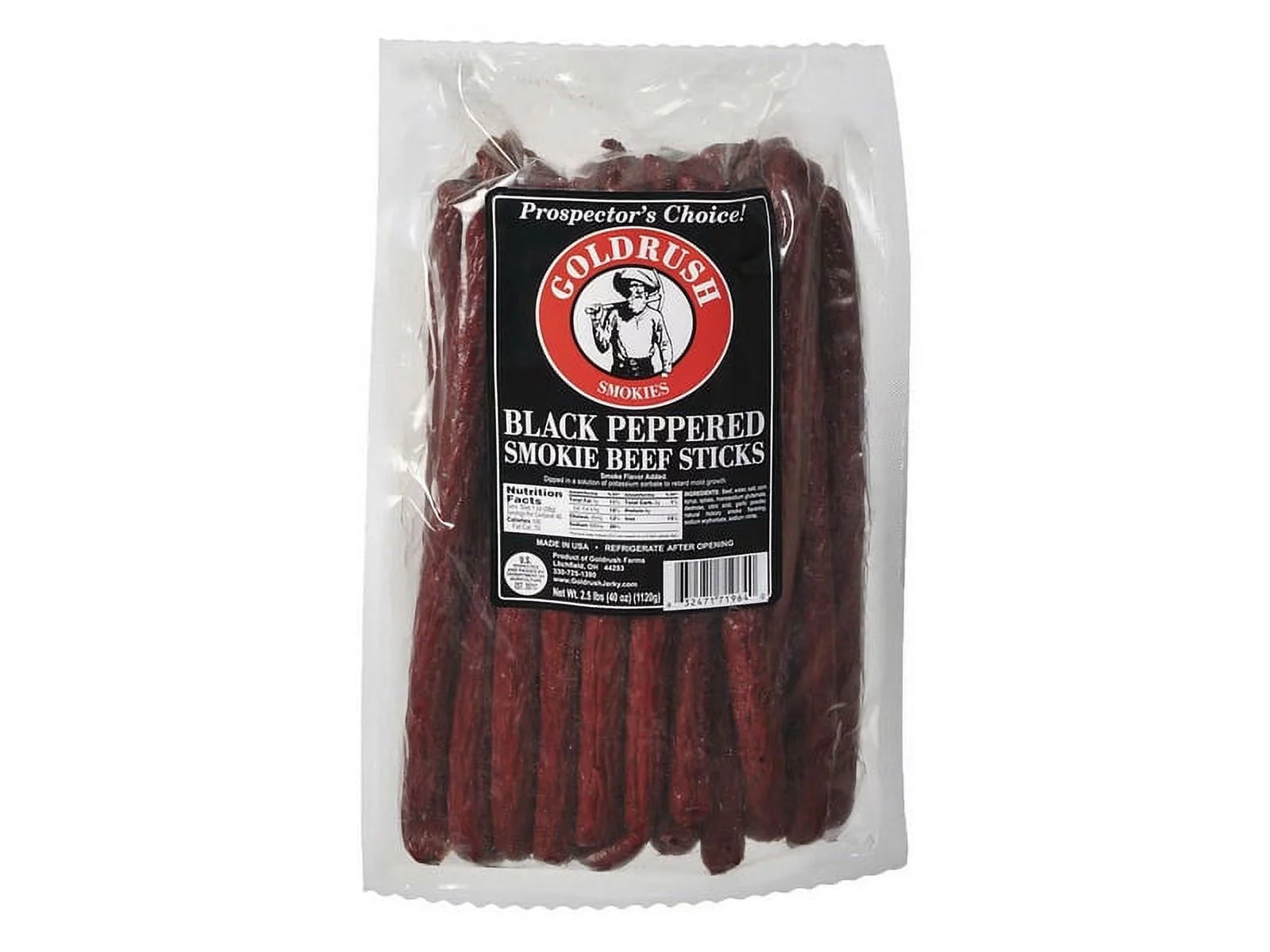 (Price/Case)Goldrush Farms Prospectors Choice Black Peppered Smokie Beef Sticks 3/2.5lb, 507336