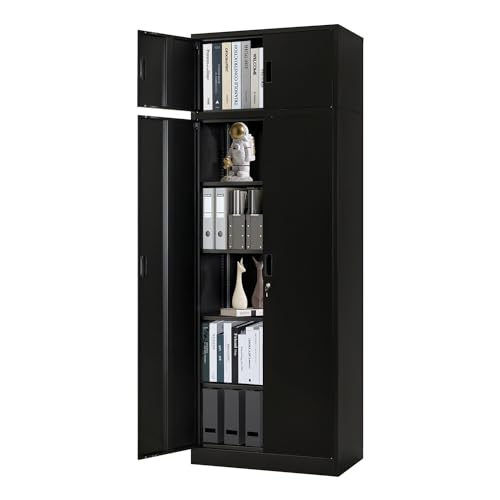 Metal Storage Cabinet with 2 Drawers. Lockable Steel Storage with Doors and Shelve, 37”H Office Cabinet for Home, Garage, Warehouse with Large Space. (Black)