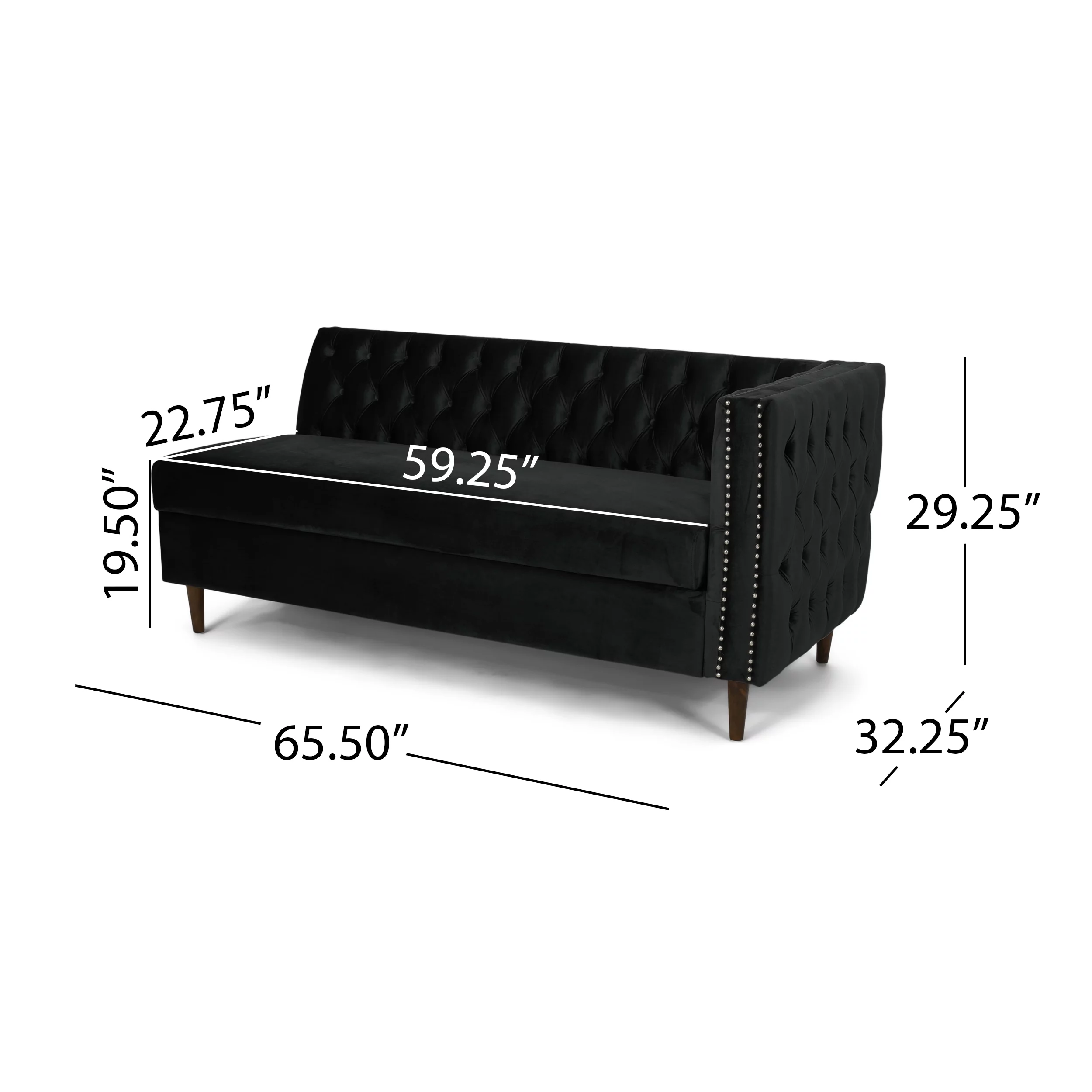 Jephthah Contemporary Tufted Velvet Sectional Sofa with Storage Chaise Lounge, Black