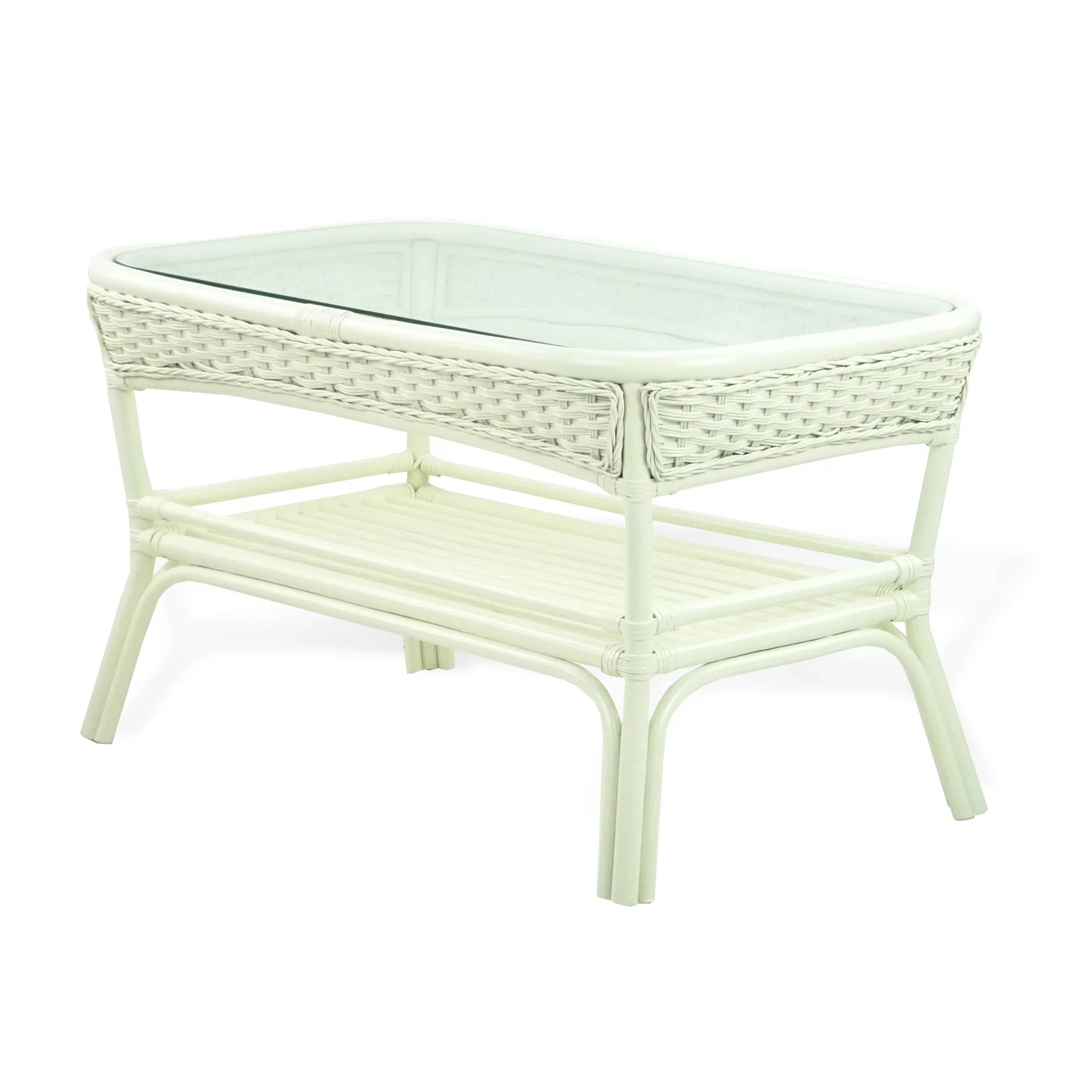 SK New Interiors Alexa Rectangular Coffee Table White Color Natural Rattan Wicker Handmade Design