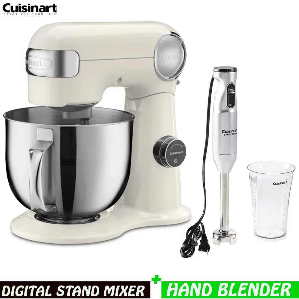 Cuisinart SMD-50CRM Precision Pro 5.5-quart Digital Stand Mixer - Coconut Cream Bundle with Cuisinart Smart Stick Two-Speed Hand Blender