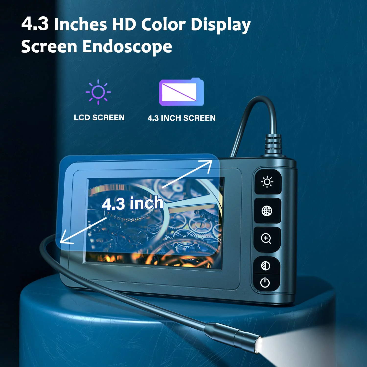 KMDES Industrial Endoscope Borescope Camera with Light, 4.3'' LCD Screen HD Digital Snake Camera Handheld Waterproof Sewer Inspection Camera with 8 LED Lights, 16.5FT Semi-Rigid Cable