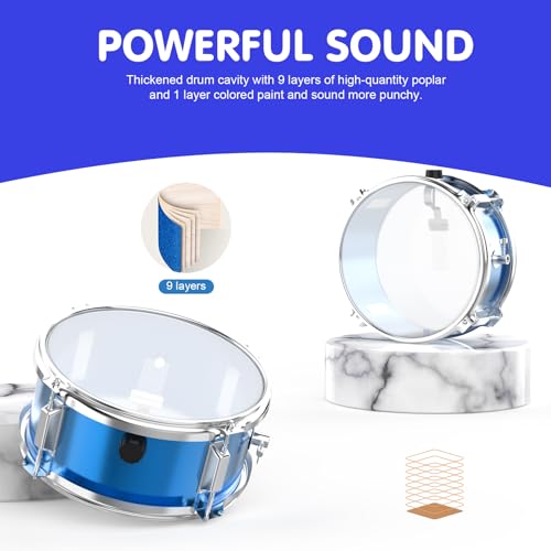 Drum Set, Drum Set for Kids, 3-Piece Beginner Drums Kit with Throne Stool, Starter Drums for Kid, Drum Kit for Children for 3 Years Old+ (Blue)