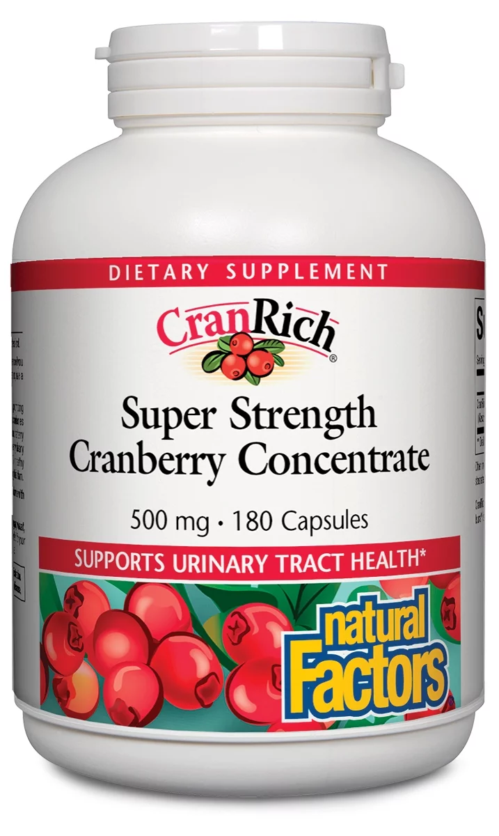 CranRich by Natural Factors, Super Strength Cranberry Concentrate, Antioxidant Supplement for Urinary Tract Support, Non-GMO, 180 Capsules