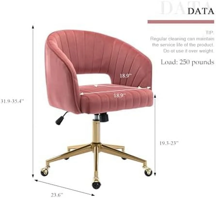 CCBIUOMBO Velvet Office Desk Chair   Desk Chair with Wheels & Gold Base  Swivel Vanity Chair for Bedroom  Office  Vanity Study (Bean Paste Red)
