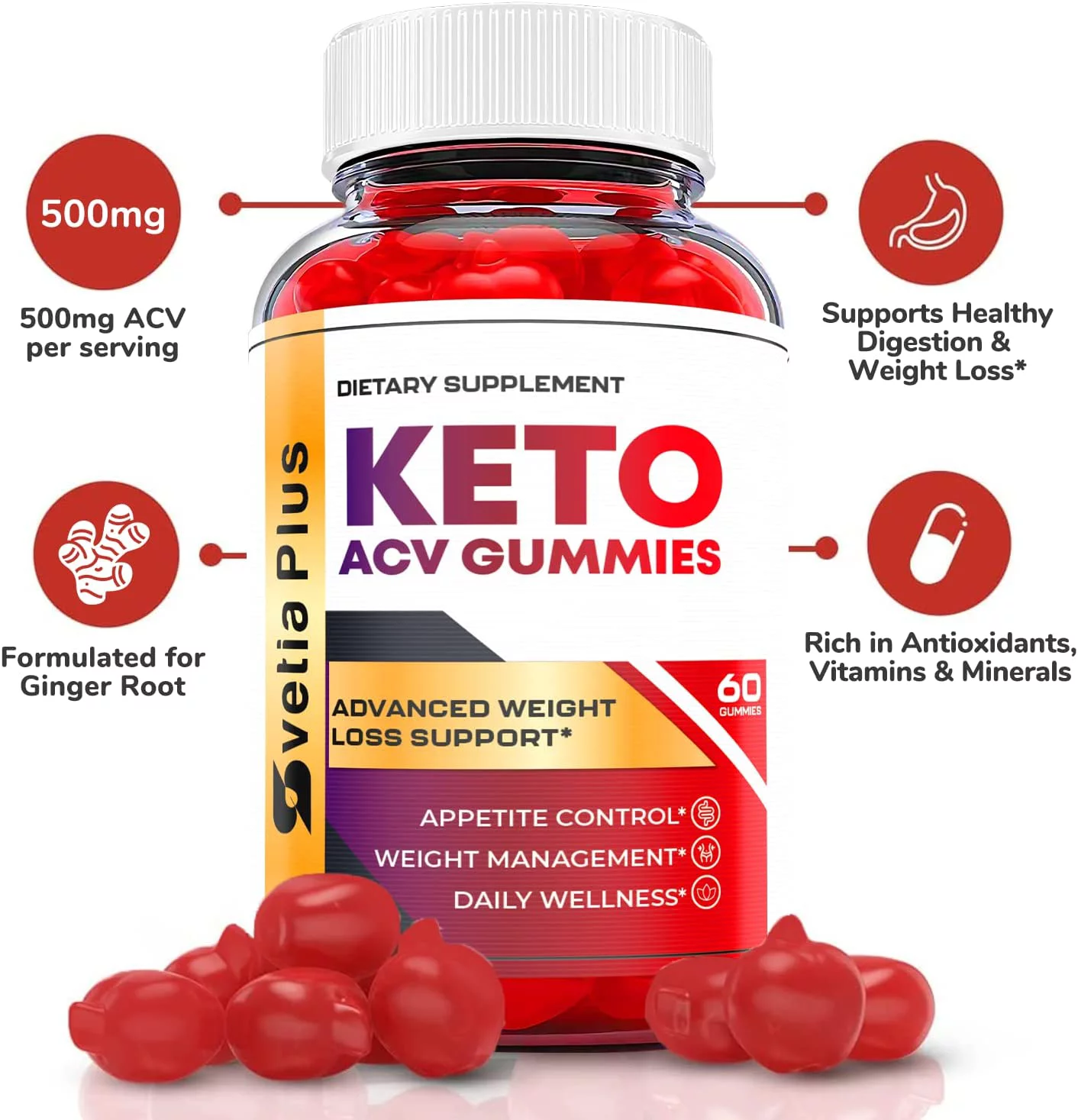 (2 Pack) Vetia Plus Keto ACV Gummies - Supplement for Weight Loss - Energy & Focus Boosting Dietary Supplements for Weight Management & Metabolism - Fat Burn - 120 Gummies