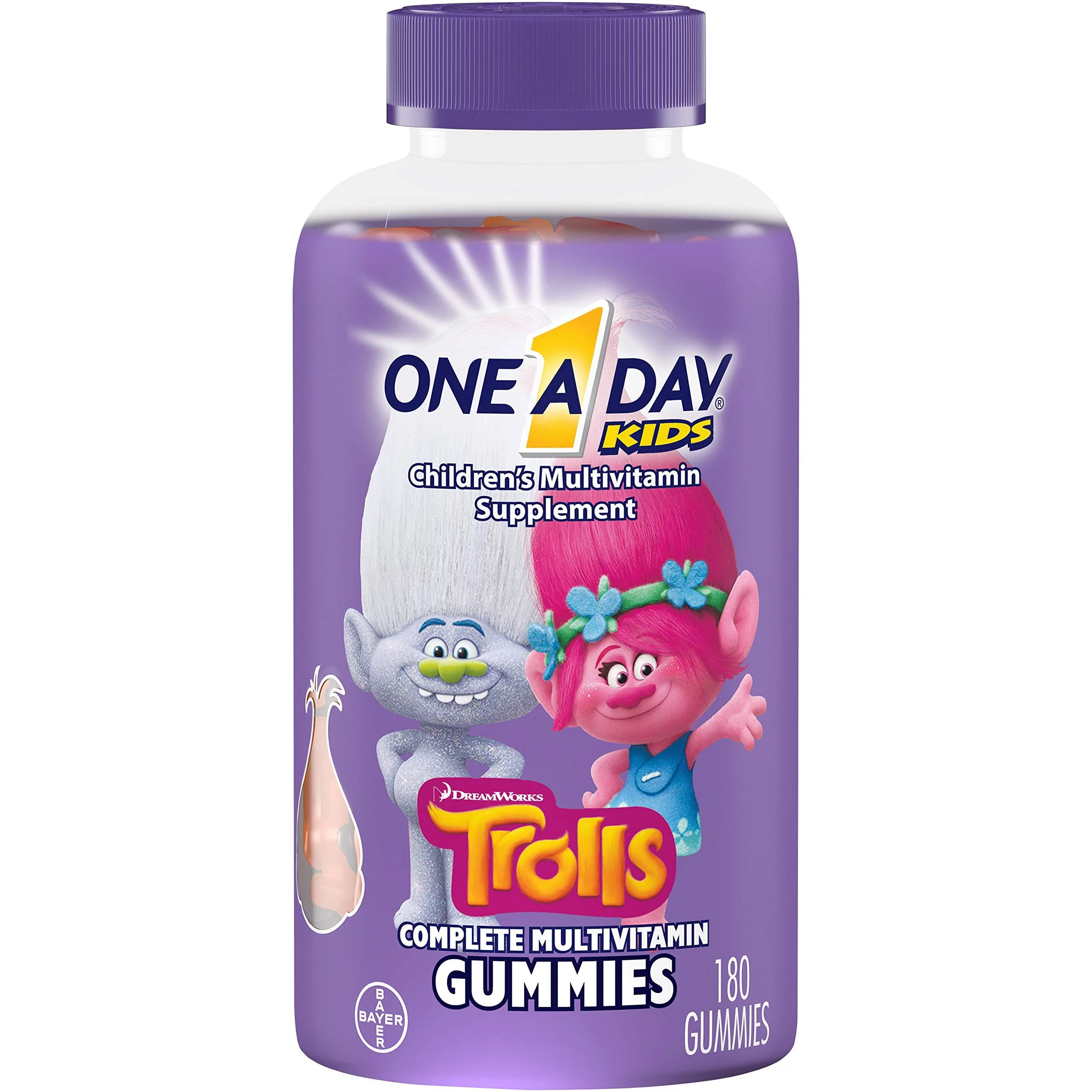 One A Day Kids Trolls Multivitamin Gummy, 180 Count, with Vitamins A, B6, B12, C, D, and E, Zinc, Folic Acid, and Biotin (Packaging May Vary)
