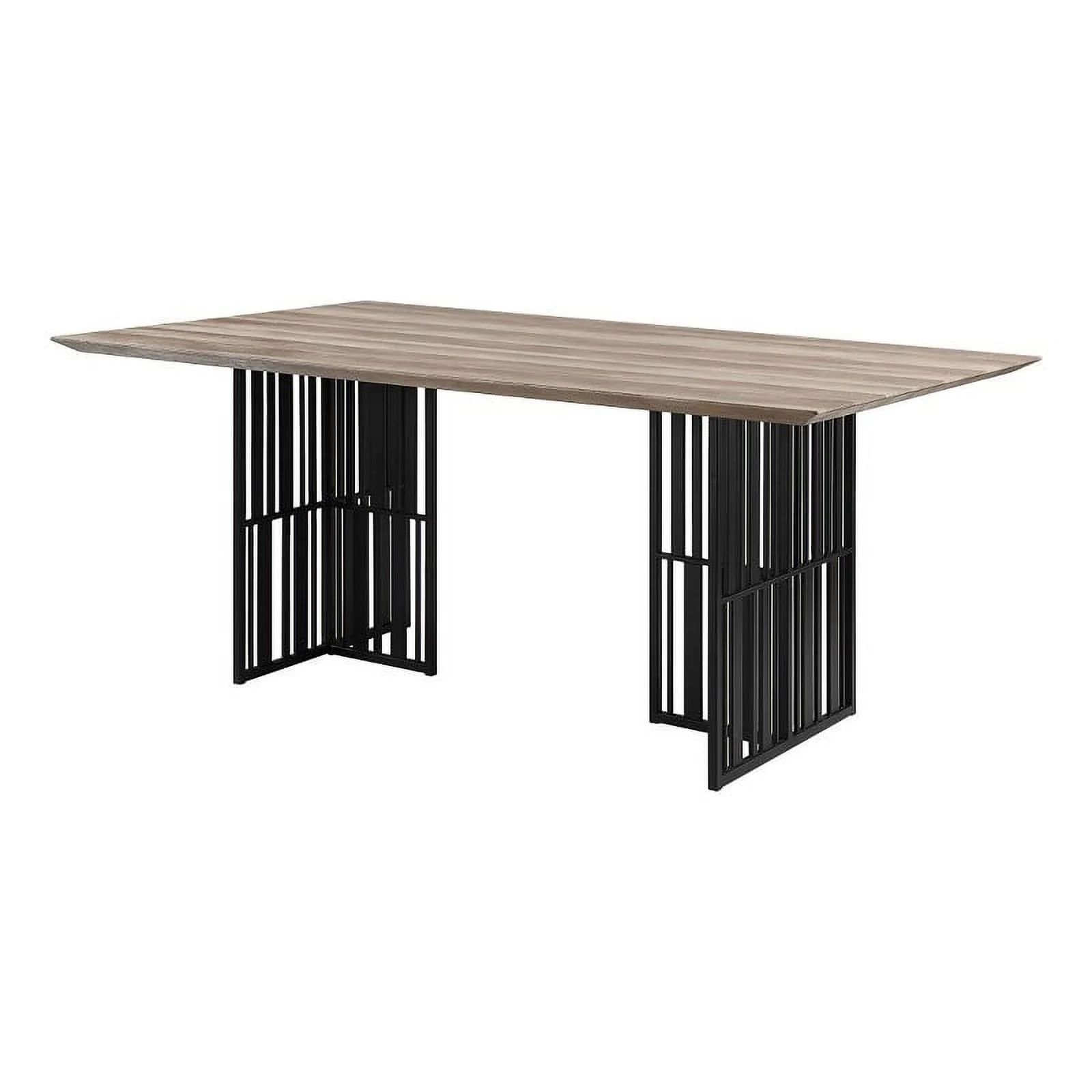 Nori 72 Inch Dining Table Distressed Brown Top Black Metal Slatted Base