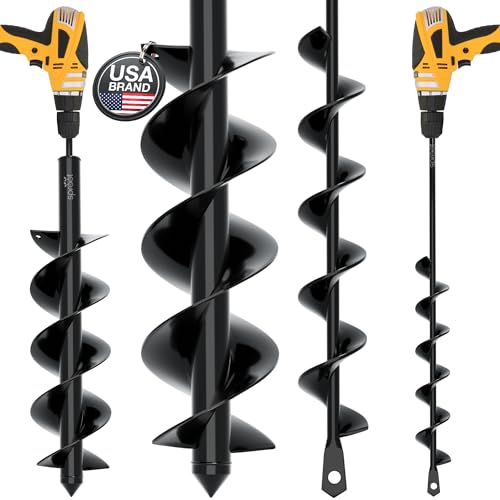 Garden Auger Drill Bit for Planting 2 Pack 1.6x16 & 3.5x16 Inch - Umbrellas and Fences Auger Post Hole Digger for Gardening and Spiral Bulb Planter Tool – 3/8 Inch Hex Drive Compatible