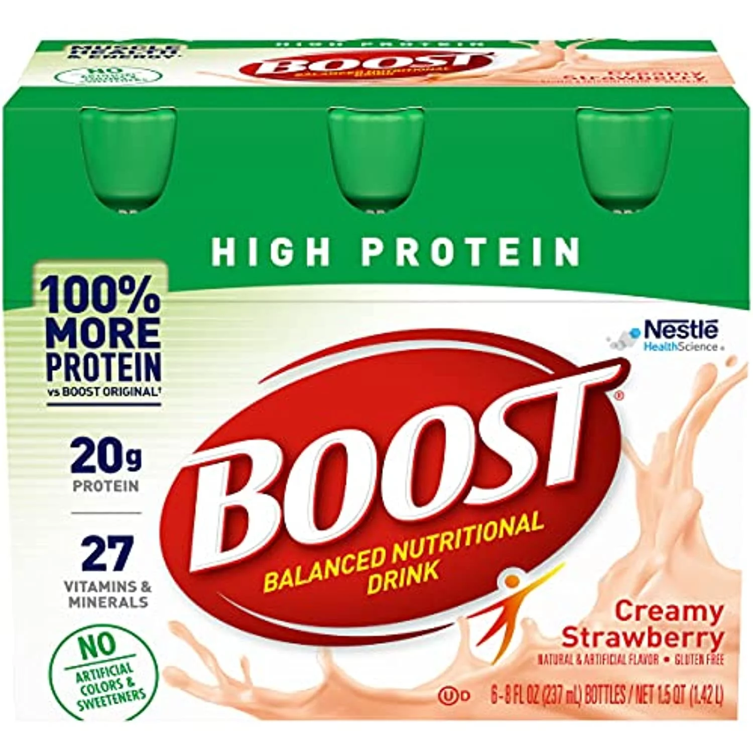 Boost High Protein Balanced Nutritional Drink, Creamy Strawberry, Muscle Health And Energy With Protein And Vitamins & Minerals, 8 Fl Oz Bottles, 6 Ct (Pack Of 2)