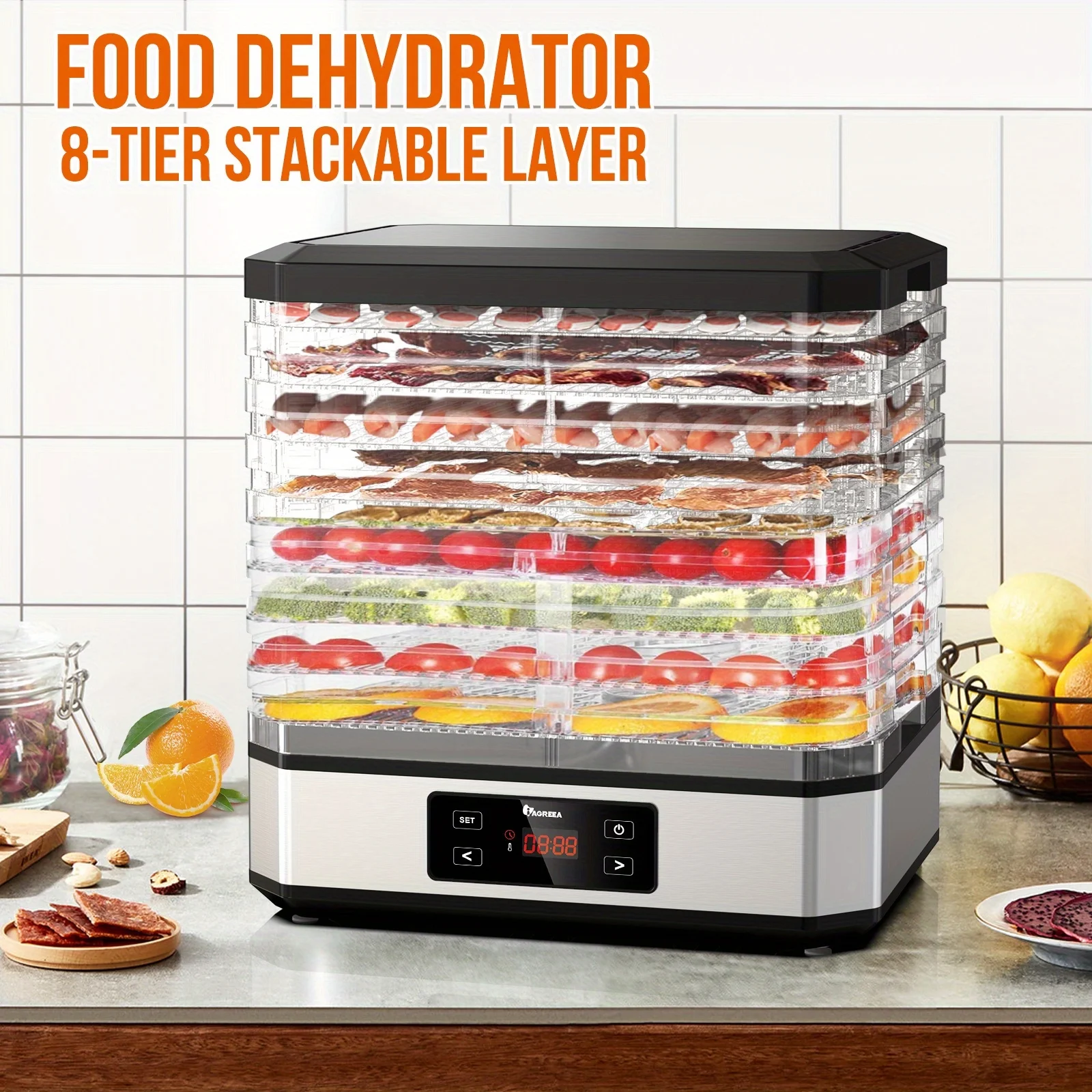 Food Dehydrator  Advanced Digital-perfect Jerky  Meat  Beef  Fruit And Vegetables-no BPA And Energy-saving  Stainless Steel (400W) (US Standard)