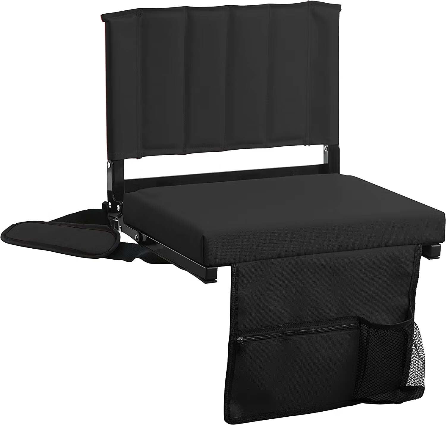 Amazingforless Stadium Seat for Bleachers with Padded Cushion Foldable Stadium Chairs with Strap and Cup Holder -Black
