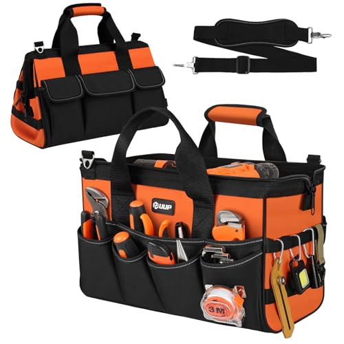 Heavy Duty Tool Bag 15-Inch, 16-Pocket Portable Empty Tool Box Organizer Storage, Toolbox Organization, Soft Handle Large Zipper Carrying Toolbag, Father Day Dad Men Mechanic Welding Birthday Gift