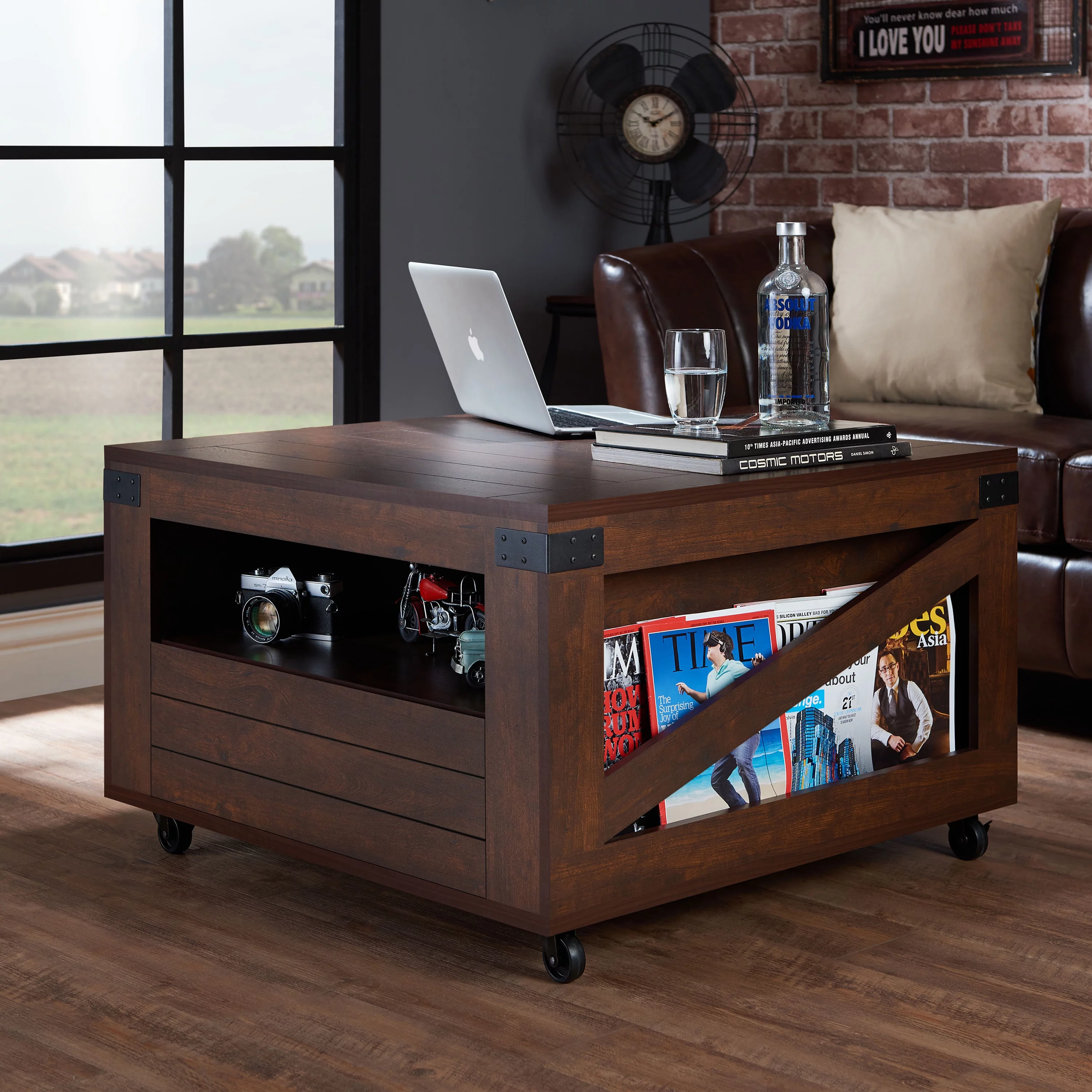 Furniture of America Babel Coffee Table with Casters, Walnut