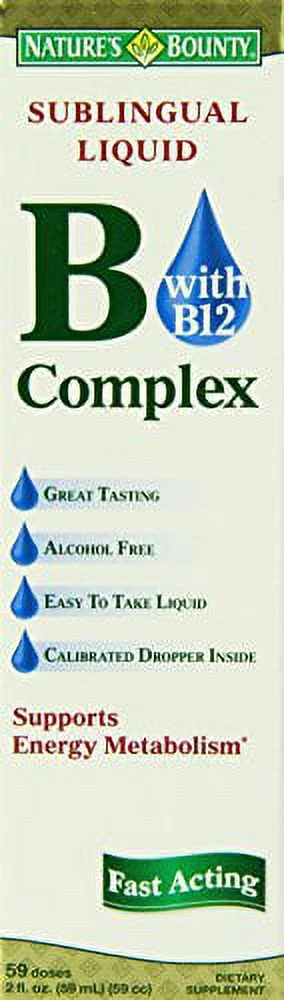 Nature's Bounty Vitamin B Complex with B-12 Sublingual Liquid, 2 Ounce (Pack of 4)