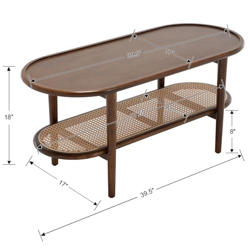 Walnut Rattan Coffee Table, 39.5