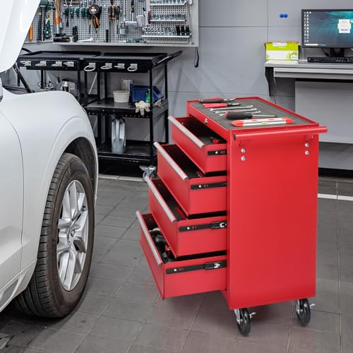 Winado 4-Drawer Tool Chest with Wheels & Lock & Key, Heavy Duty Cart Rolling Tool Box on Wheels, Metal Storage Cabinet, Rolling Tool Cart with Drawers for Garage, Warehouse & Repair Shop