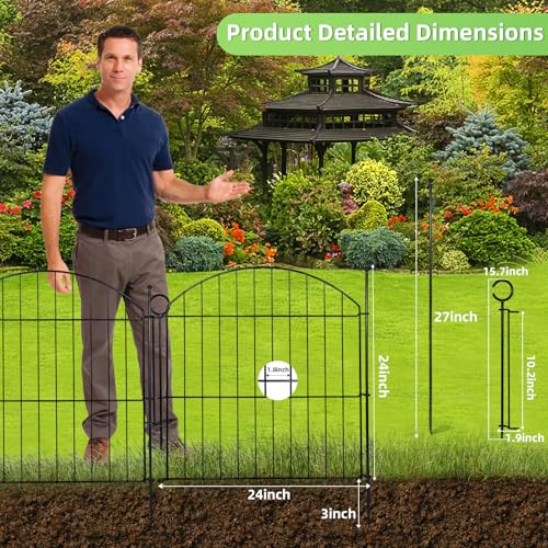 Decorative Garden Fence 17in x10ft, 10 Pack Rustproof Metal No Dig Fence Animal Barrier for Dog, Arched Flower Bed Edging Ornamental Wire Border Panel Fencing for Yard Patio Outdoor Decor