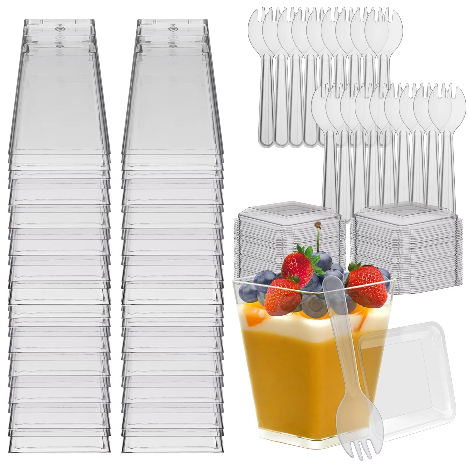 Hiziwimi 100 Pack 5.4oz Clear Dessert Cups with Lids and Spoons, Mini Dessert Cups, Appetizer Cup, Reusable Mini Tumbler Serving Cups for Party Desserts