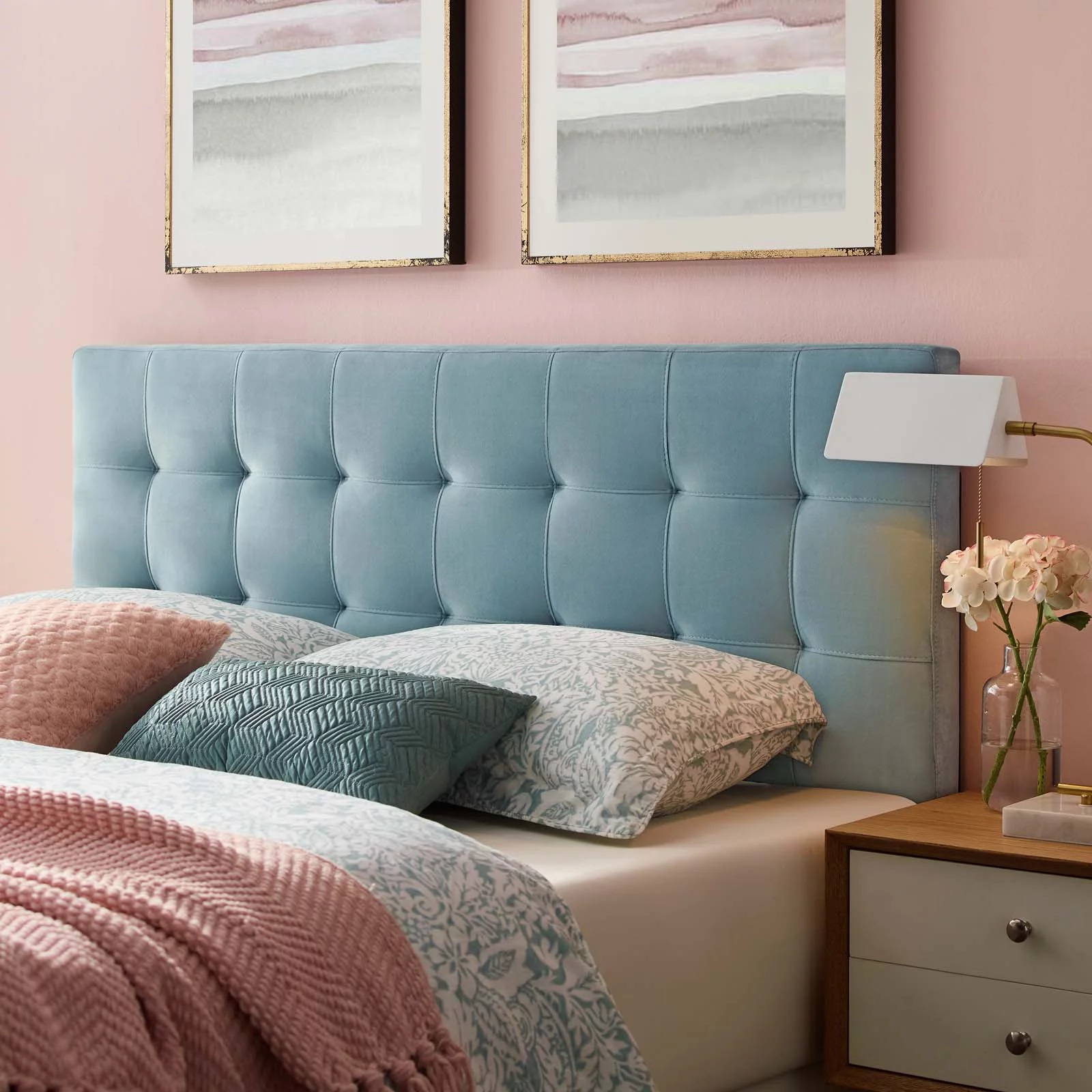 Modway Lily Biscuit Tufted Full Performance Velvet Headboard in Light Blue