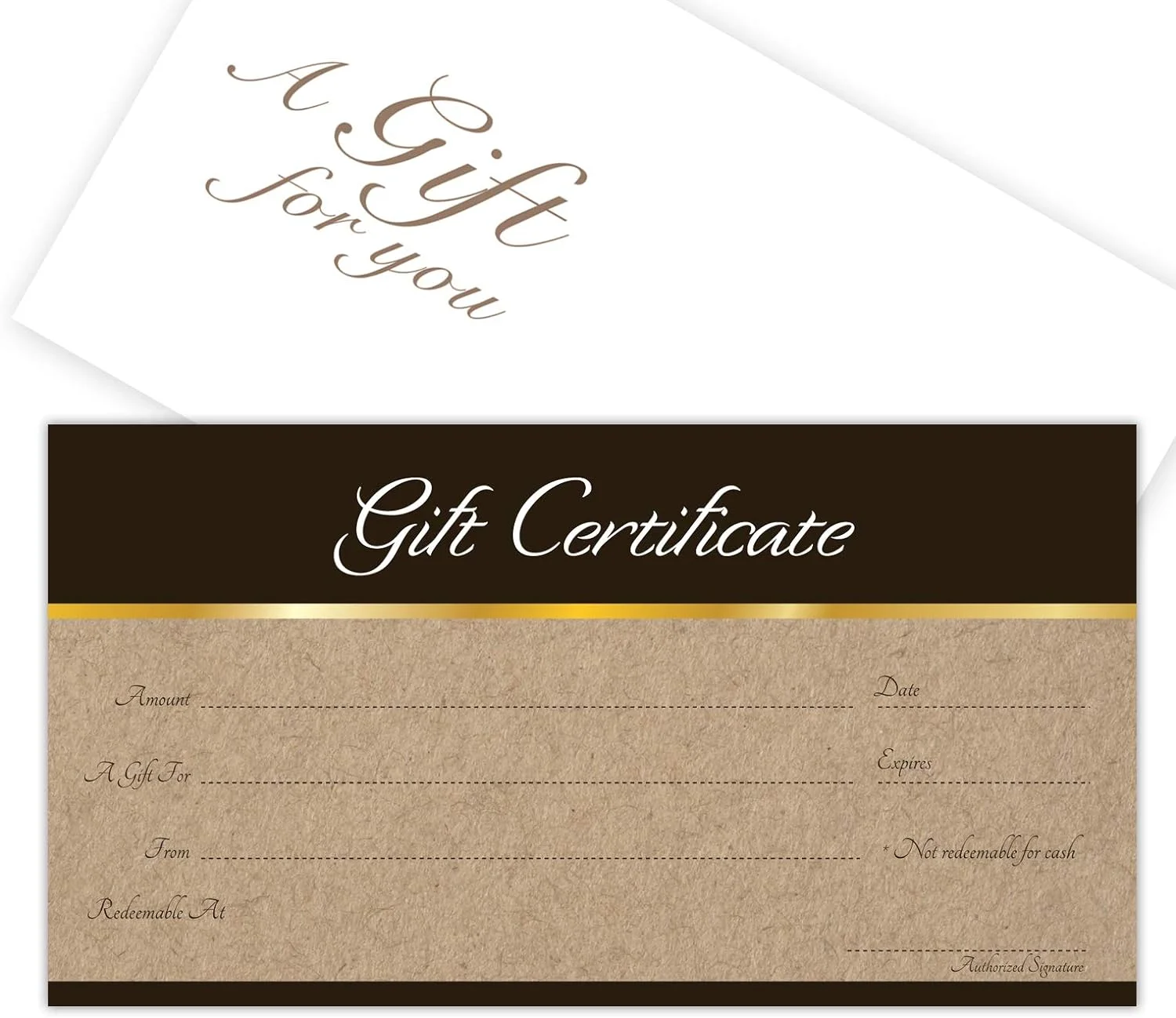 Blank Gift Certificates 25Set - Sephia On Image - Comes With Matching Envelopes - Gift Coupons,Vouchers For Holiday, Christmas,Spa,Makeup,Hair Beauty Salon,Restaurant,Small Business