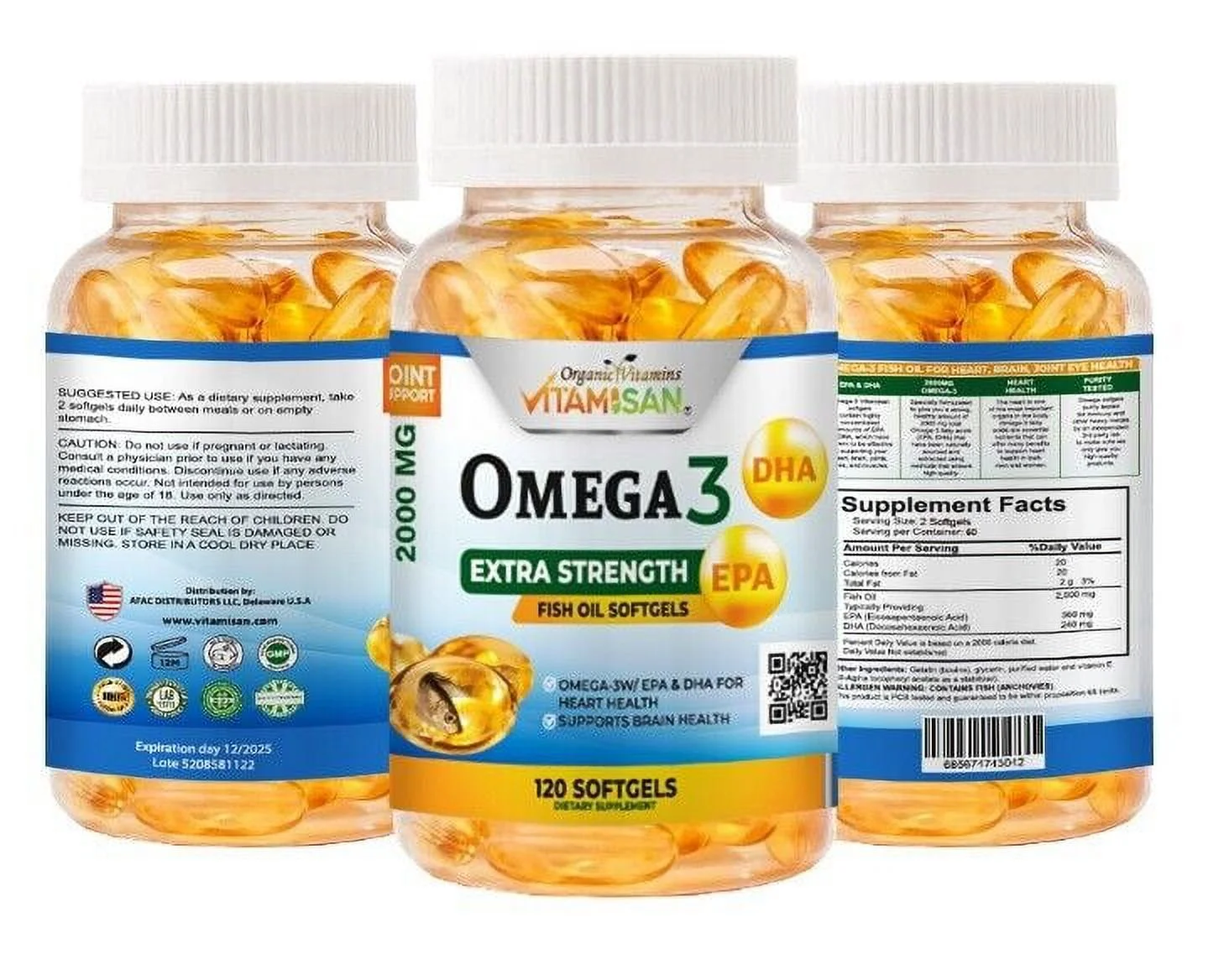 OMEGA 3  FISH OIL Epa Dha Essential Fatty Acids 2000mg 120 Softgels