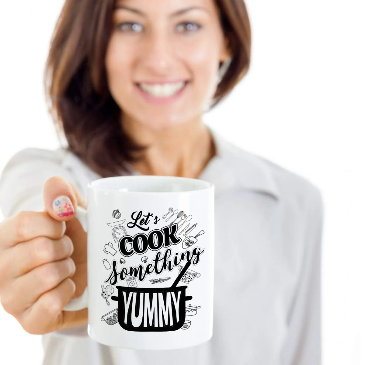 Let's Cook Something Yummy Cooking Themed Ceramic Coffee & Tea Gift Mug, Kitchen Tool, Supplies And Token For A Chef Buddy, Foodie Men & Women (15oz)
