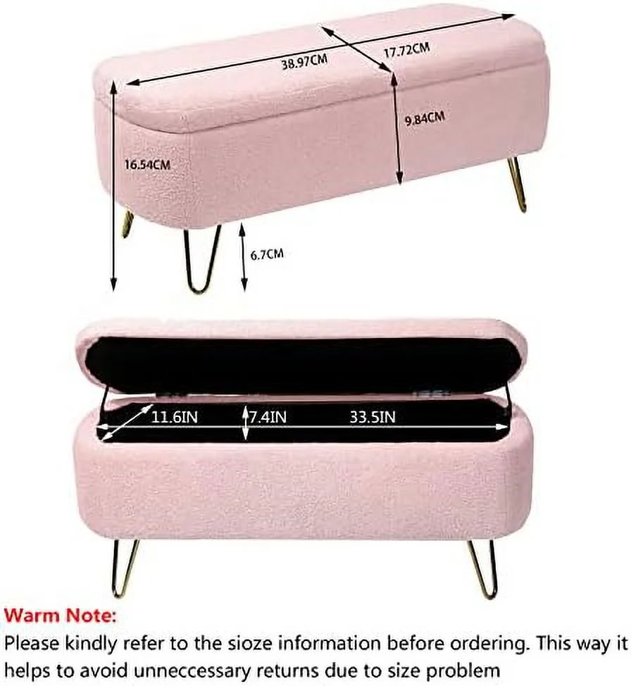 Oval   End of Bed 47.24" Comfy Boucle Fabric Ottoman Bench Lift Top Long Bedroom  Ottoman Bench Window Seating Bench Footrest for Living Room Entryway (Cream White)