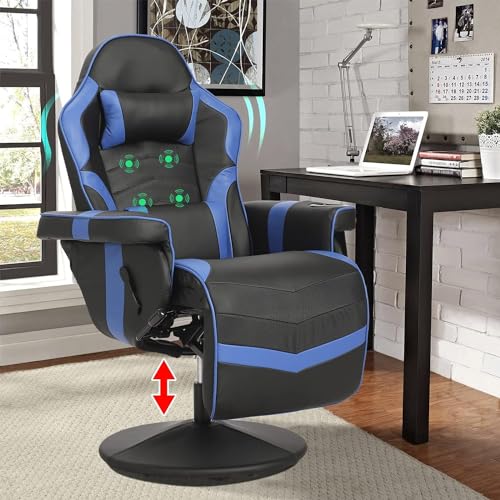 LVUYOYO Reclining Gaming Chair, Gaming Chair with Footrest and Massage, High Back PU Leather Gaming Recliner w/Adjustable Height, Swivel Game Chair with Lumbar Support, Cup Holder, Headrest