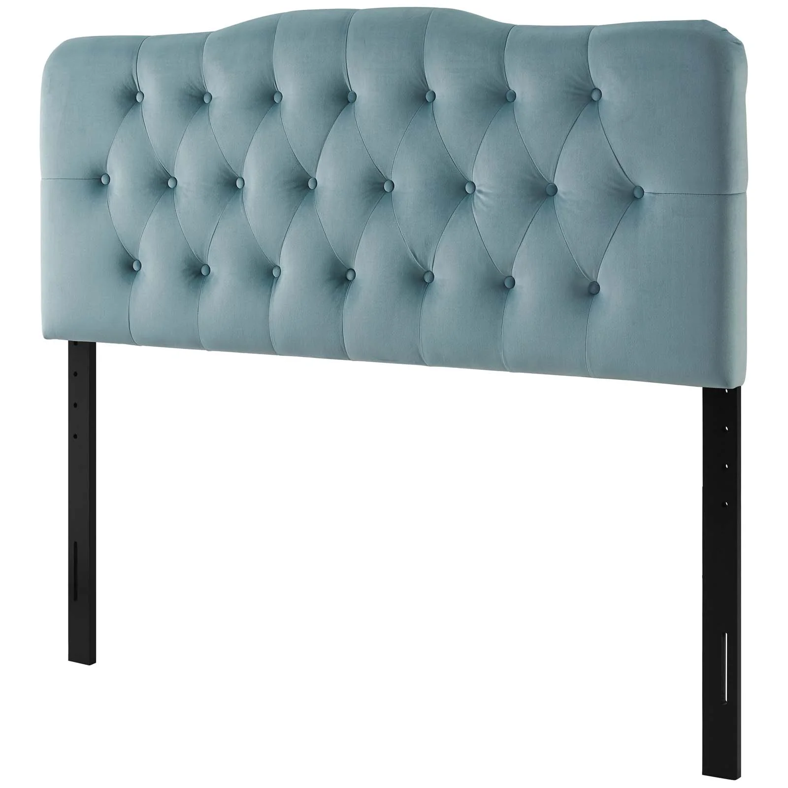 Contemporary Modern Urban Designer Bedroom Queen Size Tufted Headboard, Velvet Fabric, Light Blue