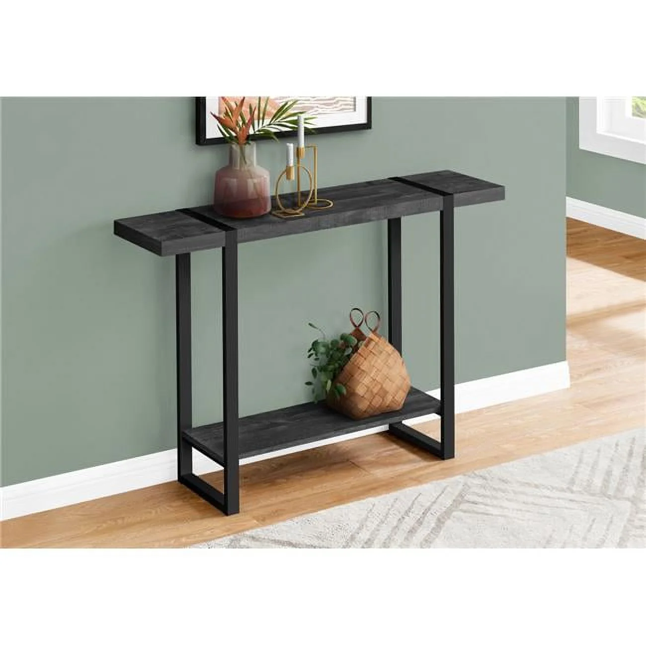 Monarch Specialties I 2861 48 in. Accent Table - Black Reclaimed Wood-Look & Black