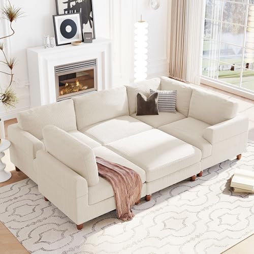 Oversized Modular Sectional Sofa Modern Cloud Couch with Movable Ottoman 7 Seater U/L Shaped Lounge Sofas Comfy Couches with Thicked Cushion Backrest for Living Room Spacious Space Office